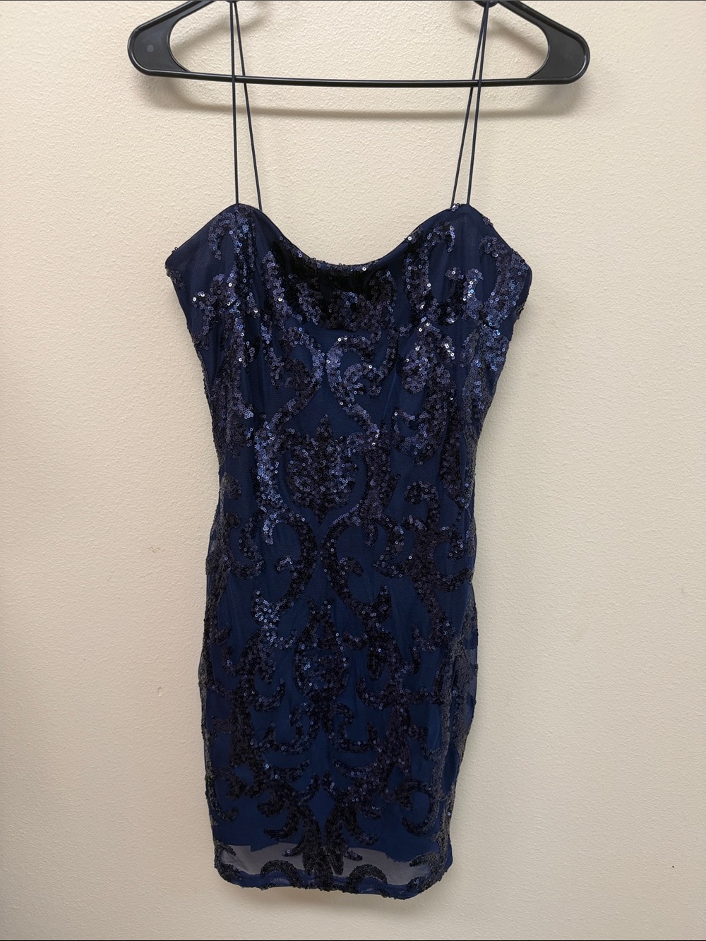 Lovely Day Navy Blue Sequin Spaghetti-Strap Mini Dress